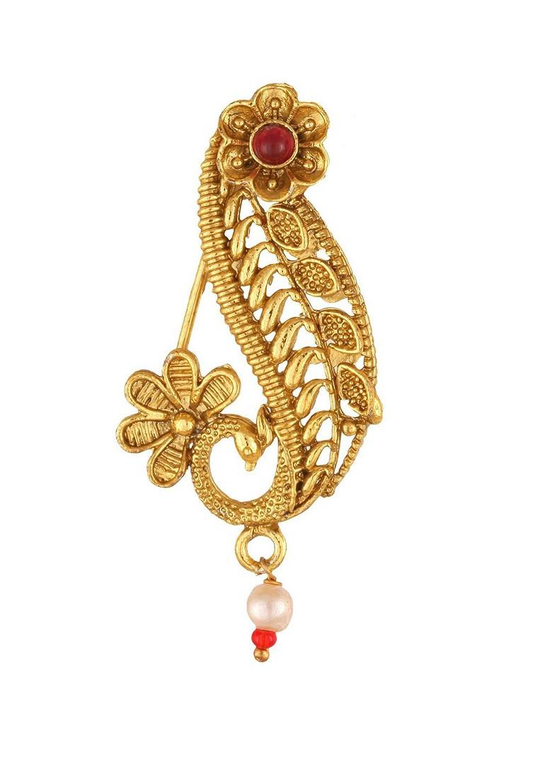 Set Of 2 Gold Plated Stone Studdedand Beaded Ring Nosepins