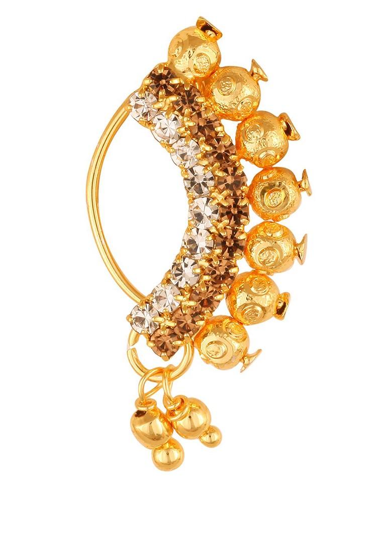 Gold Plated Cubic Zirconia Non Piercing Maharashtrian Nath Nosepin