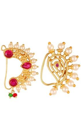 Set Of 2 Gold Platedand Stone Studded Nosepins