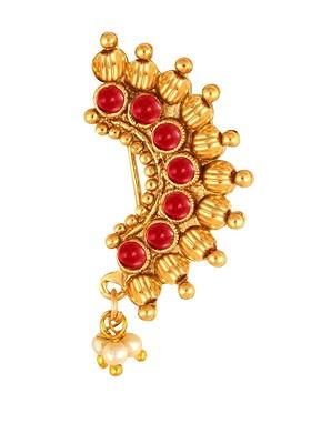 Gold Plated Stone Studdedand Pearl Beaded Nosepin