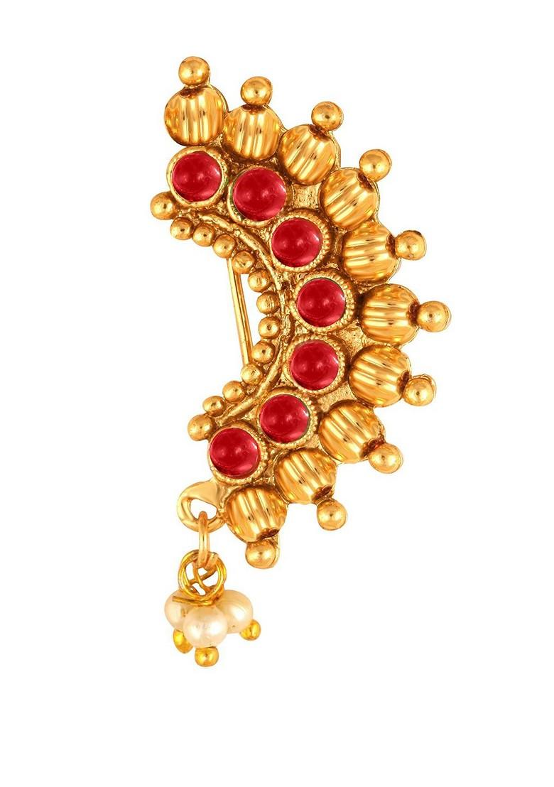 Gold Plated Stone Studdedand Pearl Beaded Nosepin