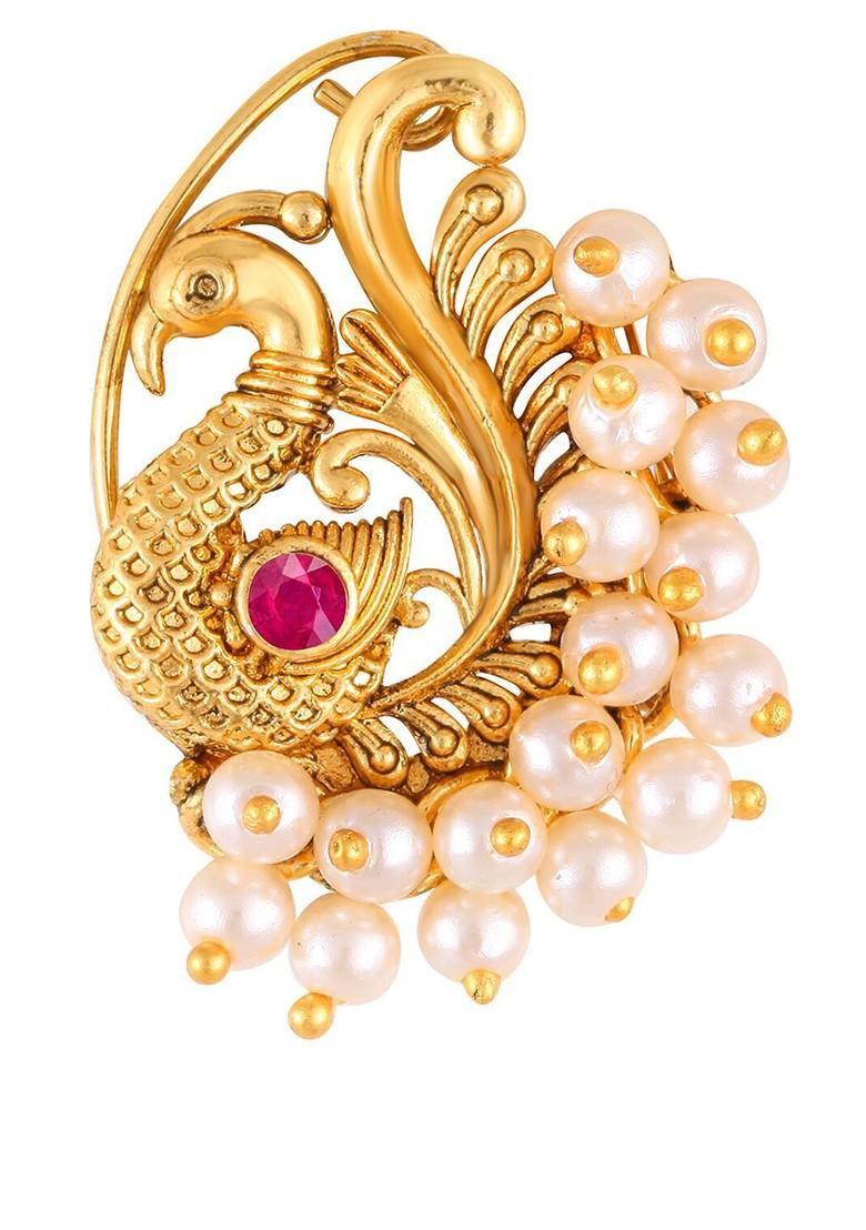 Set Of 2 Gold Plated Stone Studdedand Beaded Nosepin