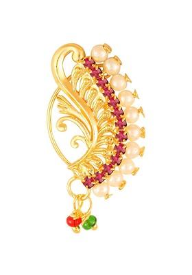Gold Plated Stone Studdedand Pearl Beaded Nosepin
