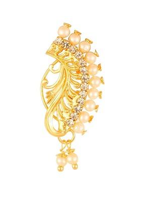 Gold Plated Stone Studdedand Pearl Beaded Nosepin