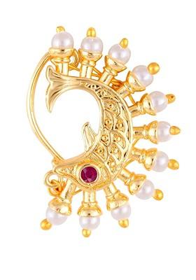 Gold Plated Stone Studdedand Pearl Beaded Nosepin