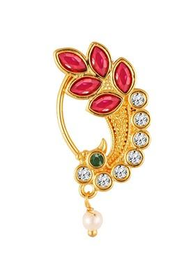 Gold Plated Stone Studdedand Pearl Beaded Nosepin