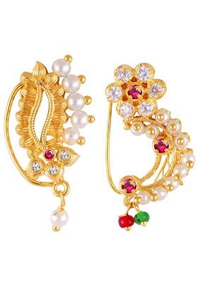 Set Of 2 Gold Platedand Stone Studded Nosepins