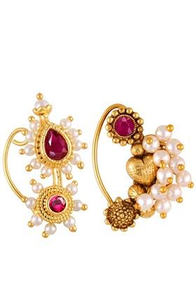 Set Of 2 Gold Plated Pearl Beaded Nosepin