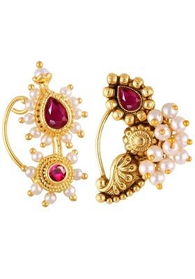 Set Of 2 Gold Plated Pearl Beaded Nosepin