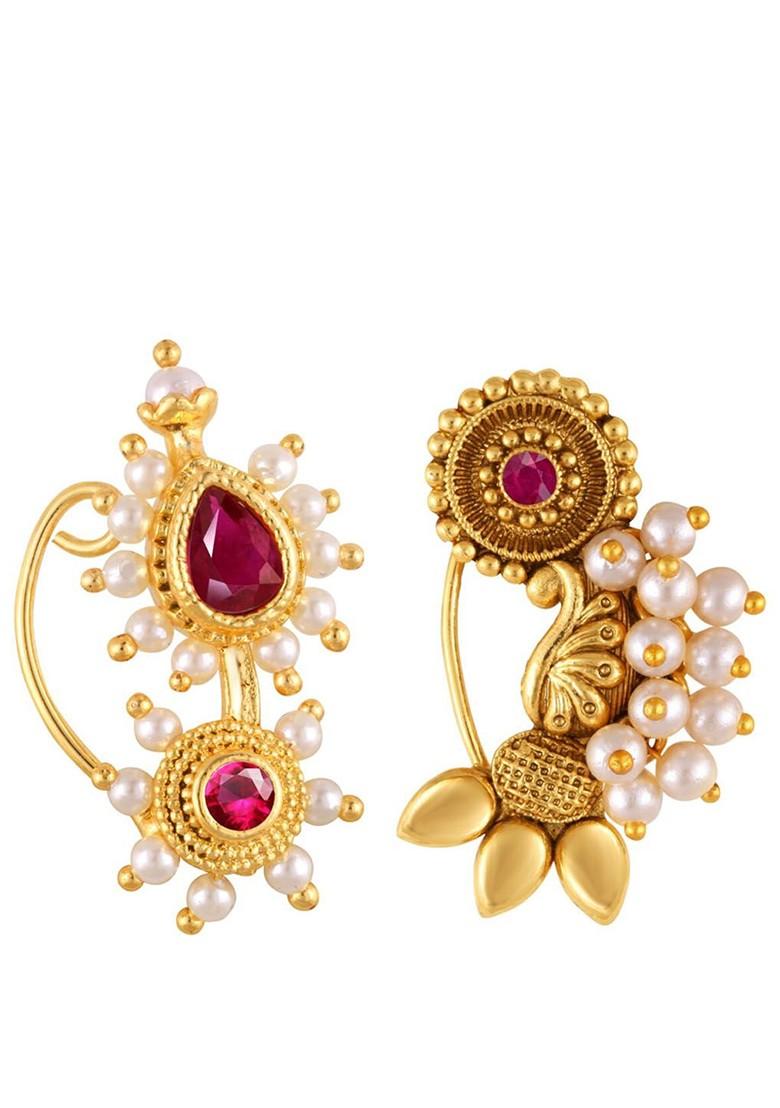 Set Of 2 Gold Plated Pearl Beaded Nosepin