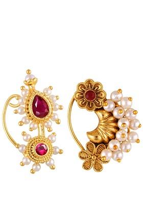 Set Of 2 Gold Plated Pearl Beaded Nosepin