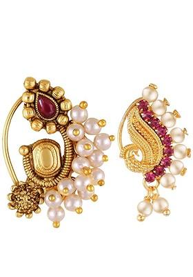 Set Of 2 Gold Plated Pearls Stud Nosepin