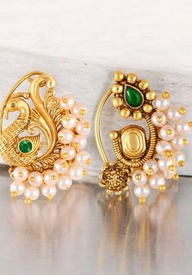 Set Of 2 Gold Plated Pearls Ring Nosepin