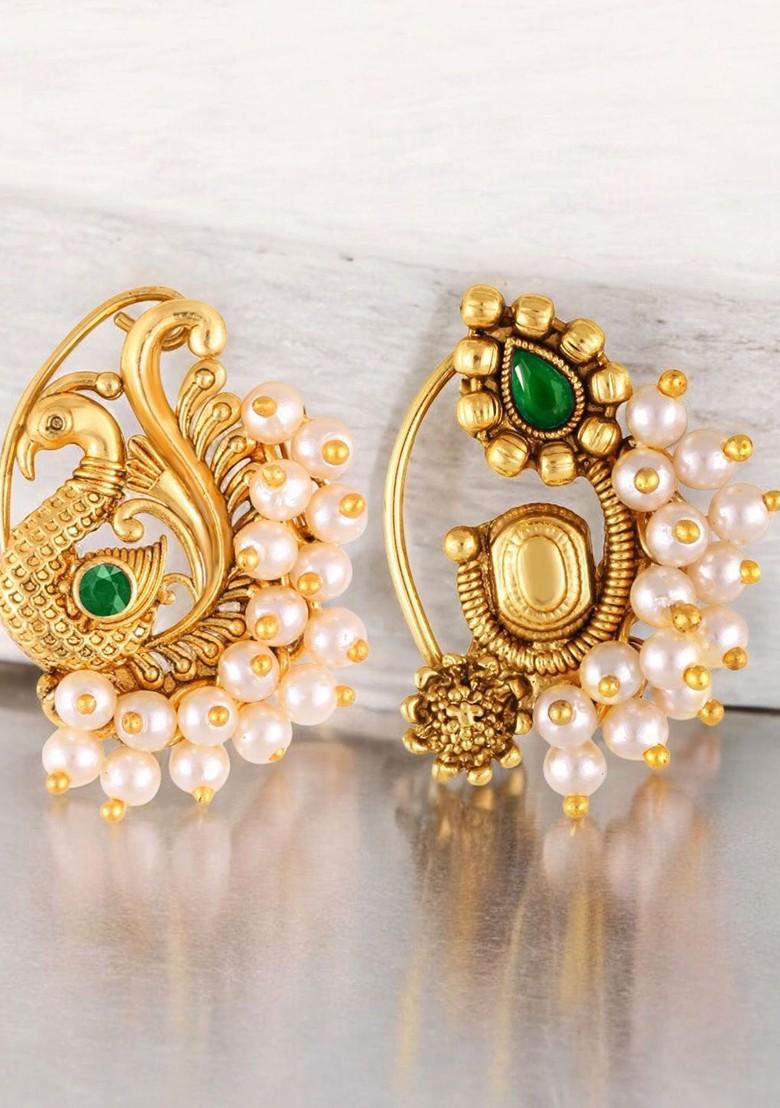 Set Of 2 Gold Plated Pearls Ring Nosepin