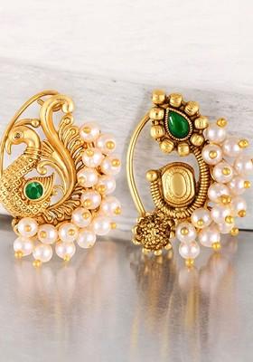Set Of 2 Gold Plated Pearls Ring Nosepin