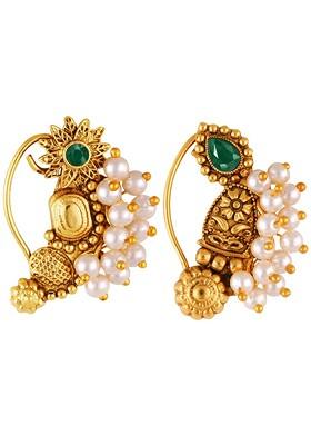 Set Of 2 Gold Plated Pearl Beaded Nosepin