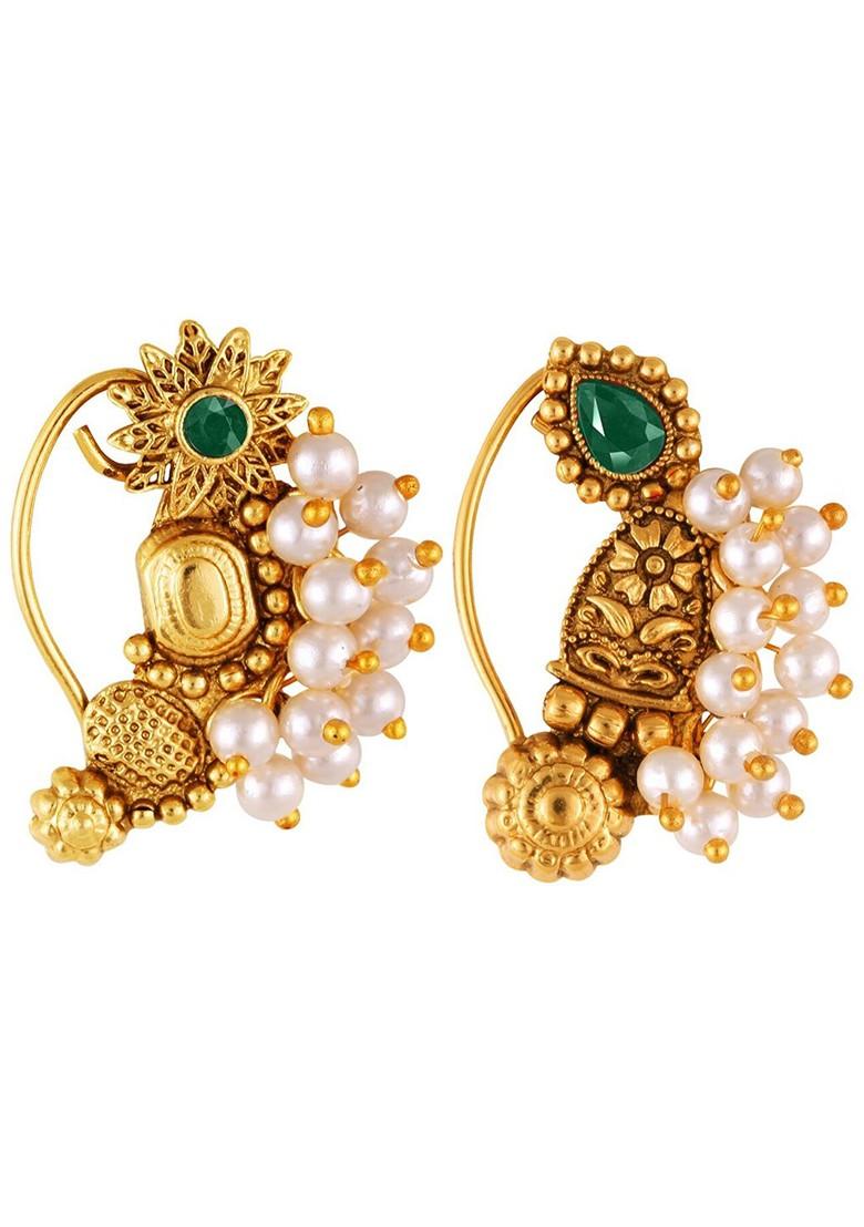 Set Of 2 Gold Plated Pearl Beaded Nosepin