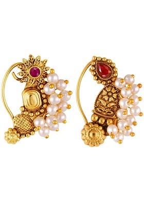 Set Of 2 Gold Plated Pearls Beaded Nosepin