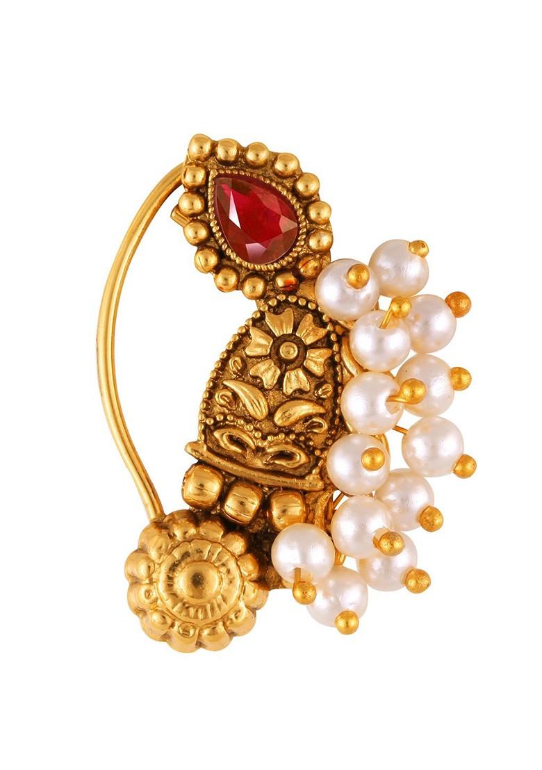 Set Of 2 Gold Plated Pearls Beaded Nosepin