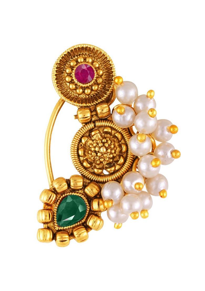 Set Of 2 Gold Plated Pearl Beaded Nosepin