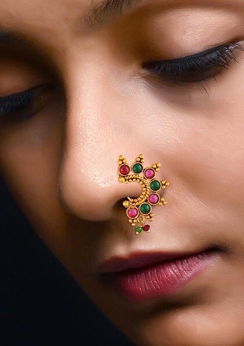 Set Of 2 Gold Plated Pearl Beaded Nosepin