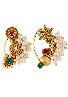 Set Of 2 Gold Plated Pearl Beaded Nosepin
