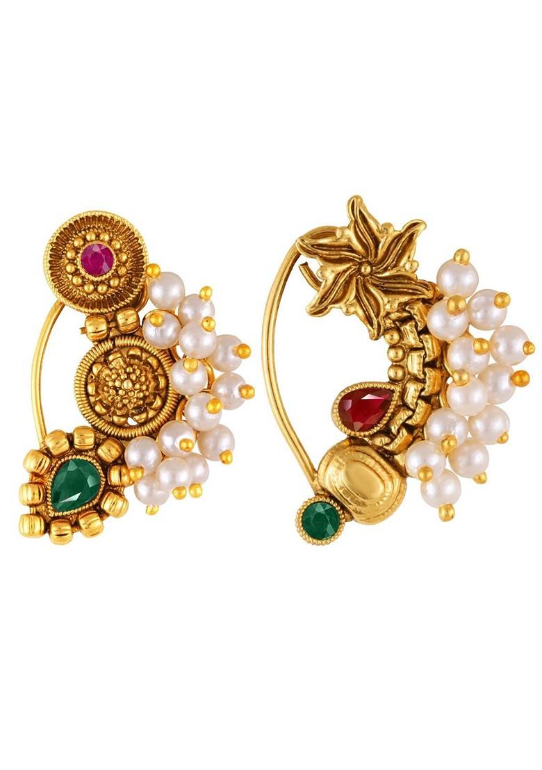Set Of 2 Gold Plated Pearl Beaded Nosepin