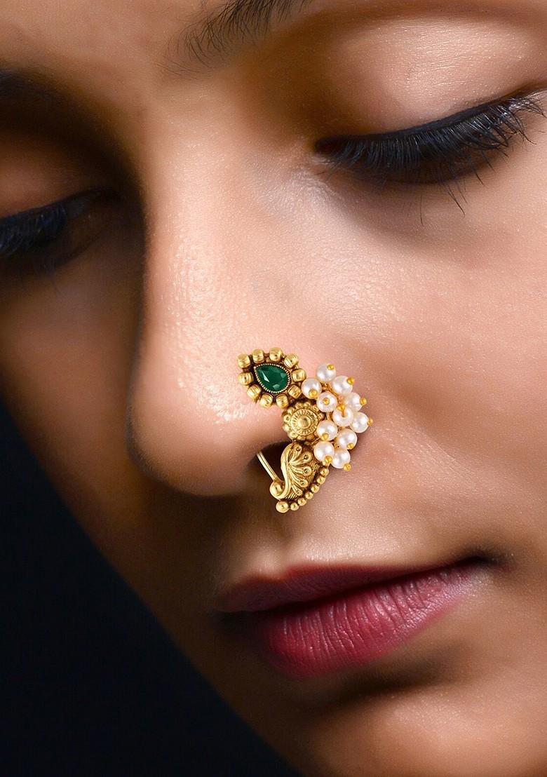 Set Of 2 Gold Plated Pearl Beaded Nosepin