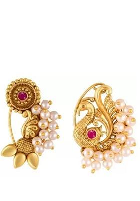 Set Of 2 Gold Plated Stone Studdedand Beaded Nosepins