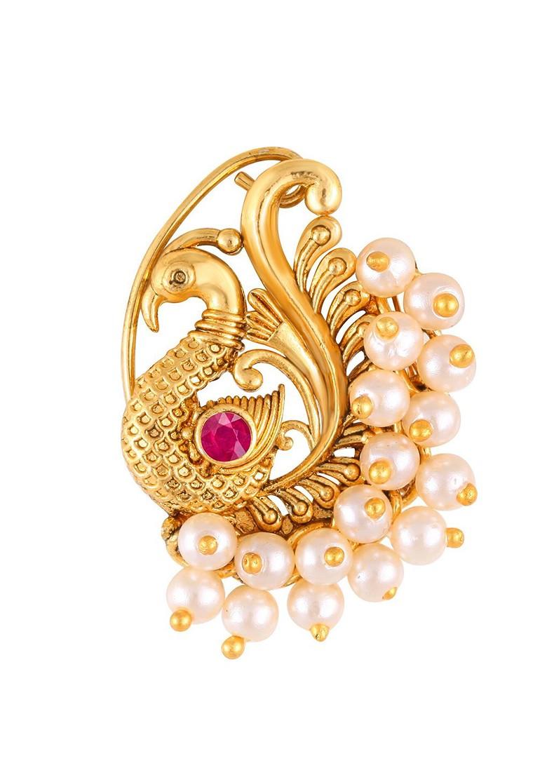 Set Of 2 Gold Plated Stone Studdedand Beaded Nosepins