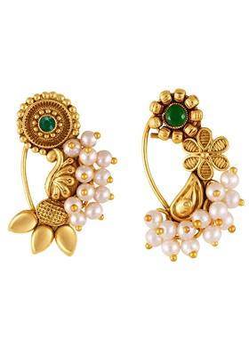 Set Of 2 Gold Plated Stone Studdedand Beaded Nosepin