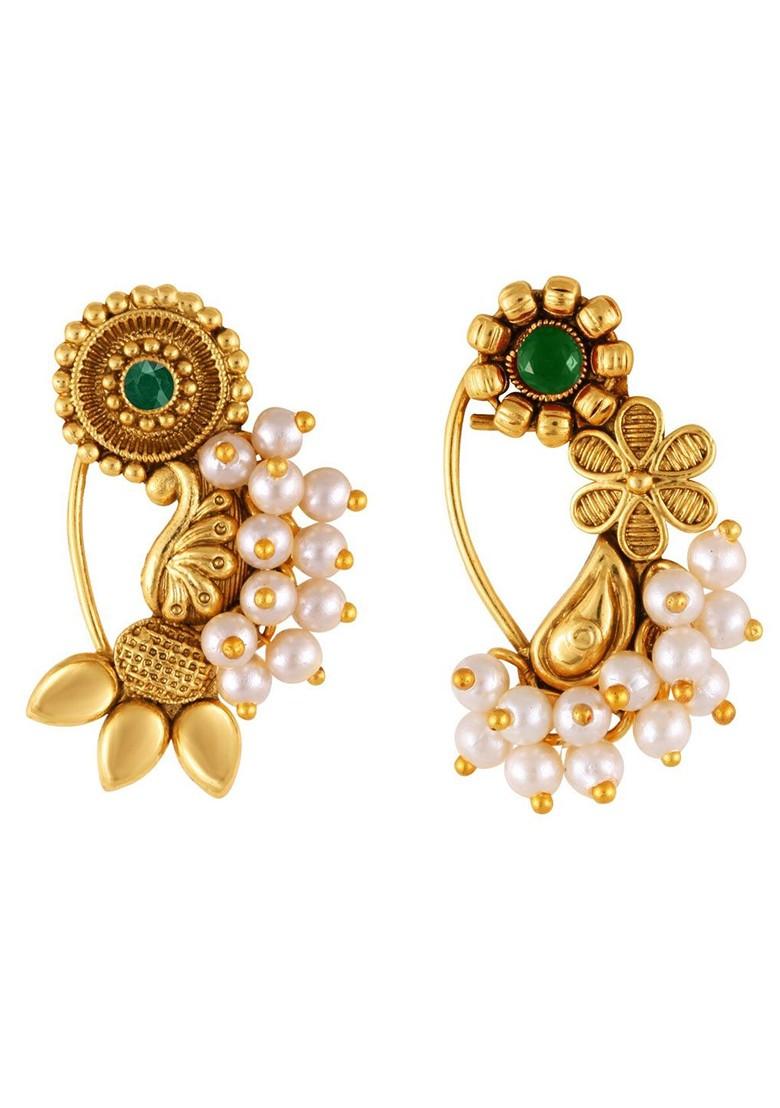 Set Of 2 Gold Plated Stone Studdedand Beaded Nosepin