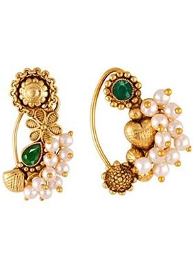 Set Of 2 Gold Plated Pearls Beaded Nosepin