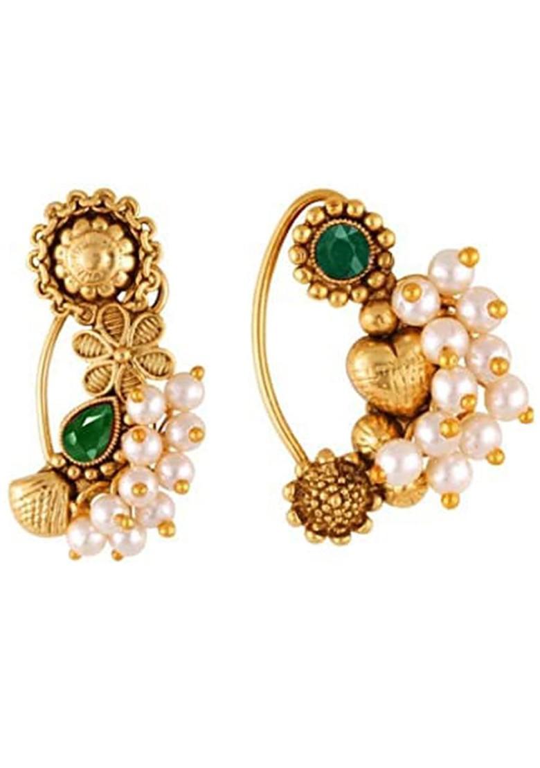 Set Of 2 Gold Plated Pearls Beaded Nosepin