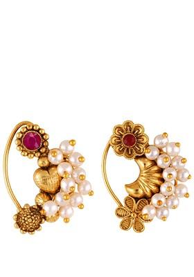 Set Of 2 Gold Plated Pearl Beaded Nosepin