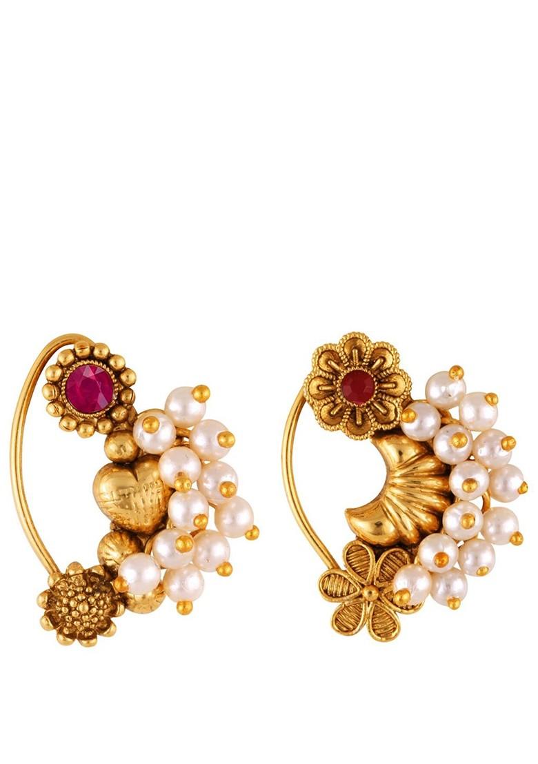 Set Of 2 Gold Plated Pearl Beaded Nosepin