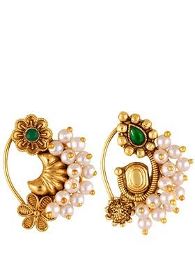 Set Of 2 Gold Plated Pearl Beaded Nosepin
