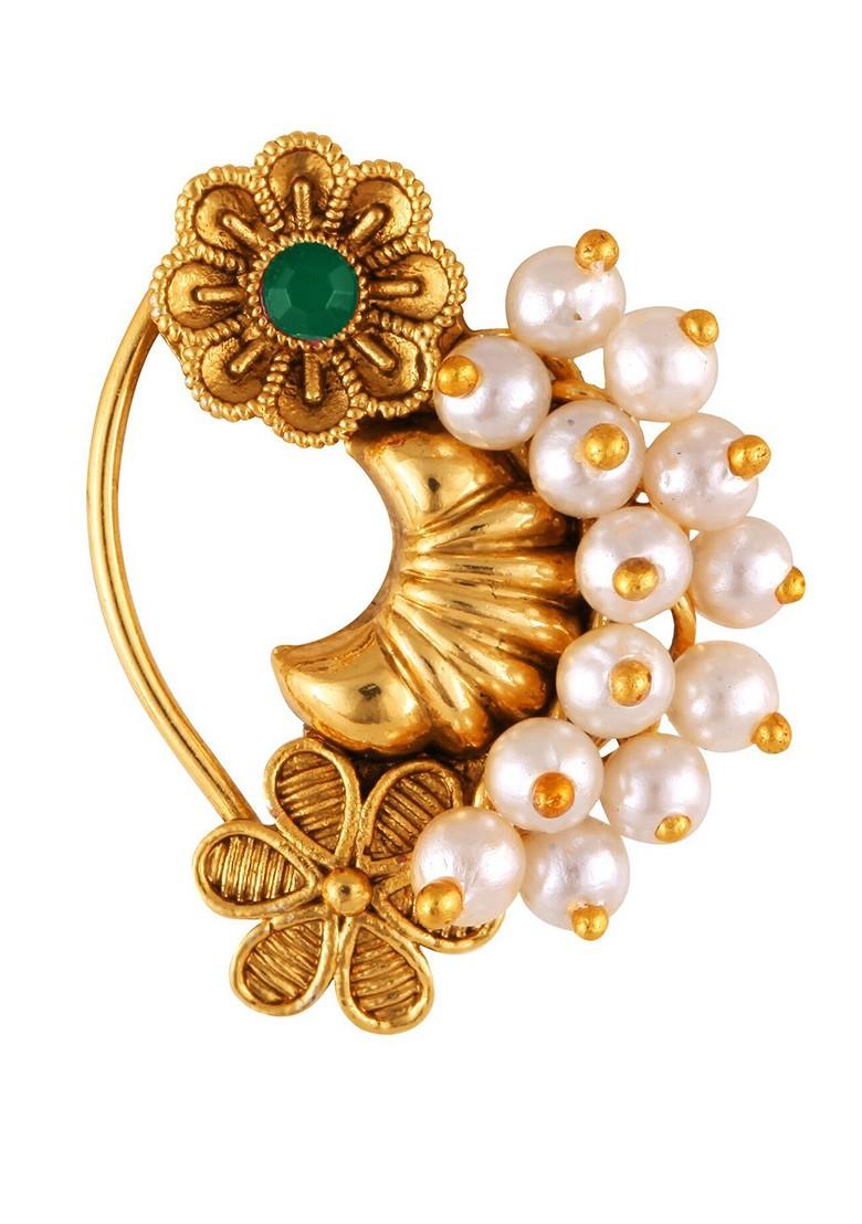 Set Of 2 Gold Plated Pearl Beaded Nosepin