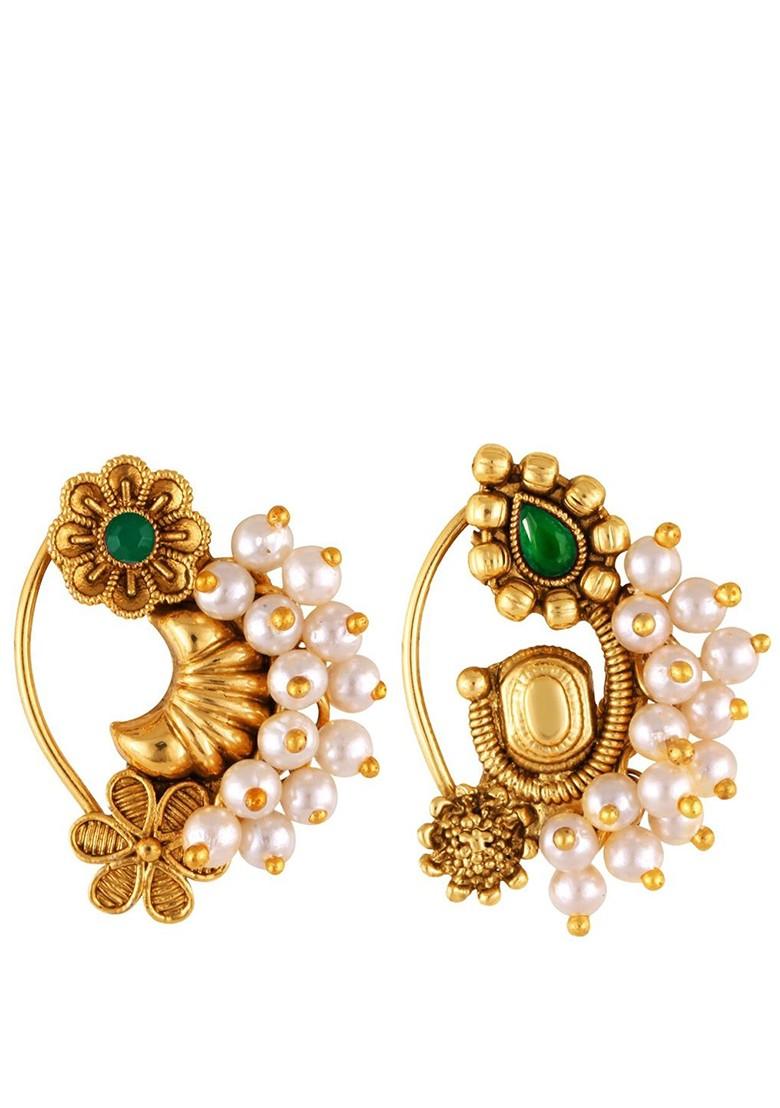 Set Of 2 Gold Plated Pearl Beaded Nosepin
