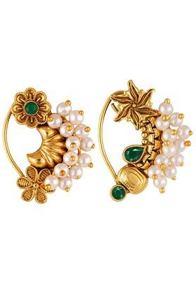 Set Of 2 Gold Plated Pearl Beaded Nosepin