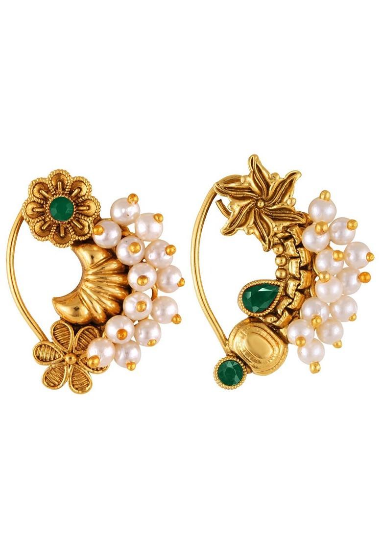 Set Of 2 Gold Plated Pearl Beaded Nosepin