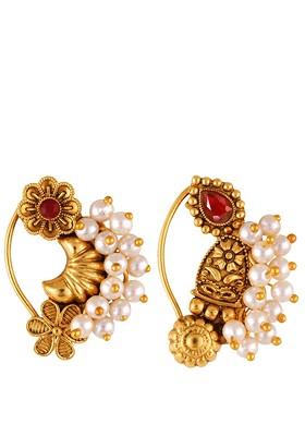 Set Of 2 Gold Plated Pearl Beaded Nosepin