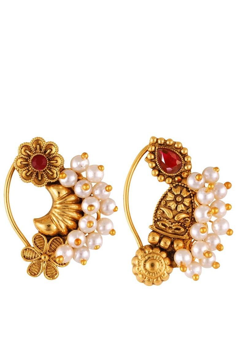 Set Of 2 Gold Plated Pearl Beaded Nosepin