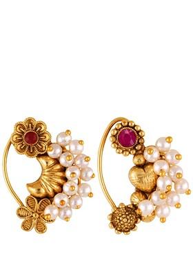 Set Of 2 Gold Plated Pearl Beaded Nosepin