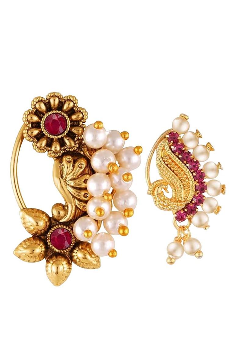 Set Of 2 Gold Plated Artificial Beads Stud Nosepin