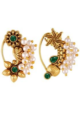 Set Of 2 Gold Plated Stone Studdedand Beaded Nosepin
