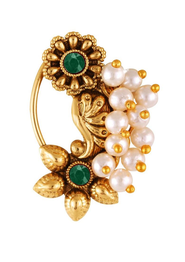Set Of 2 Gold Plated Stone Studdedand Beaded Nosepin