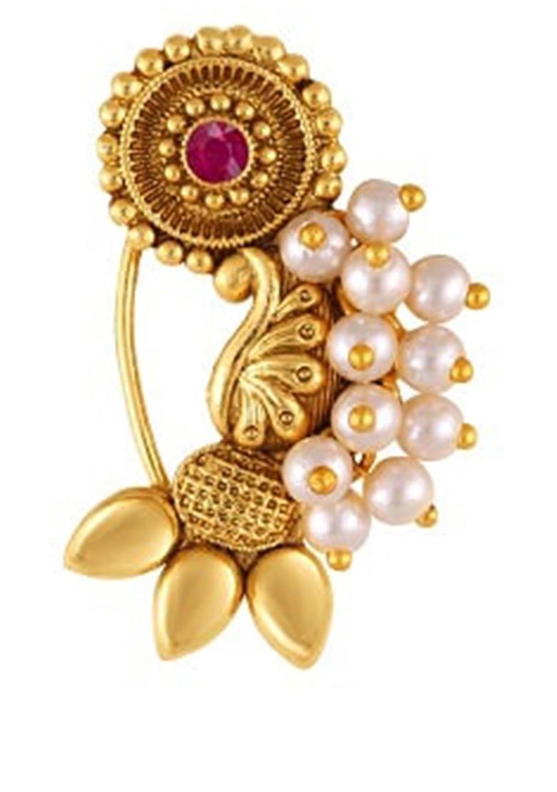 Set Of 2 Gold Plated Stone Studdedand Beaded Nosepins