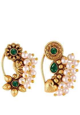 Set Of 2 Gold Plated Stone Studdedand Beaded Nosepin