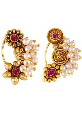 Set Of 2 Gold Plated Stone Studdedand Beaded Nosepin